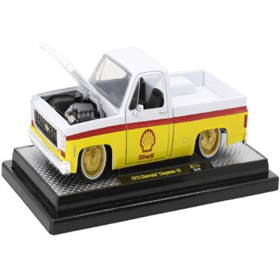 M2 1973 Chevy Cheyenne 10 Pickup Truck White and Yellow with Red Stripes Limited Edition to 7050 Pieces Worldwide 1/24 Diecast Model Car 40300-111A