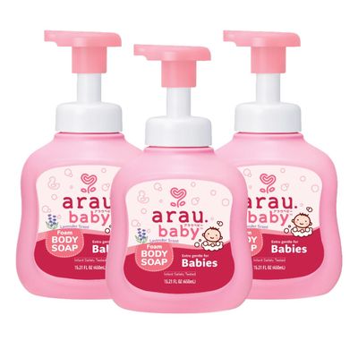 Arau Baby Foam Body Soap Lavender Scent, Natural Plant Based Baby Wash, No Artificial Fragrance or Additives, Gentle for Babys Sensitive Skin, Nourishing and Easy Rinse, 15.21 Fl Oz, 3 Pack