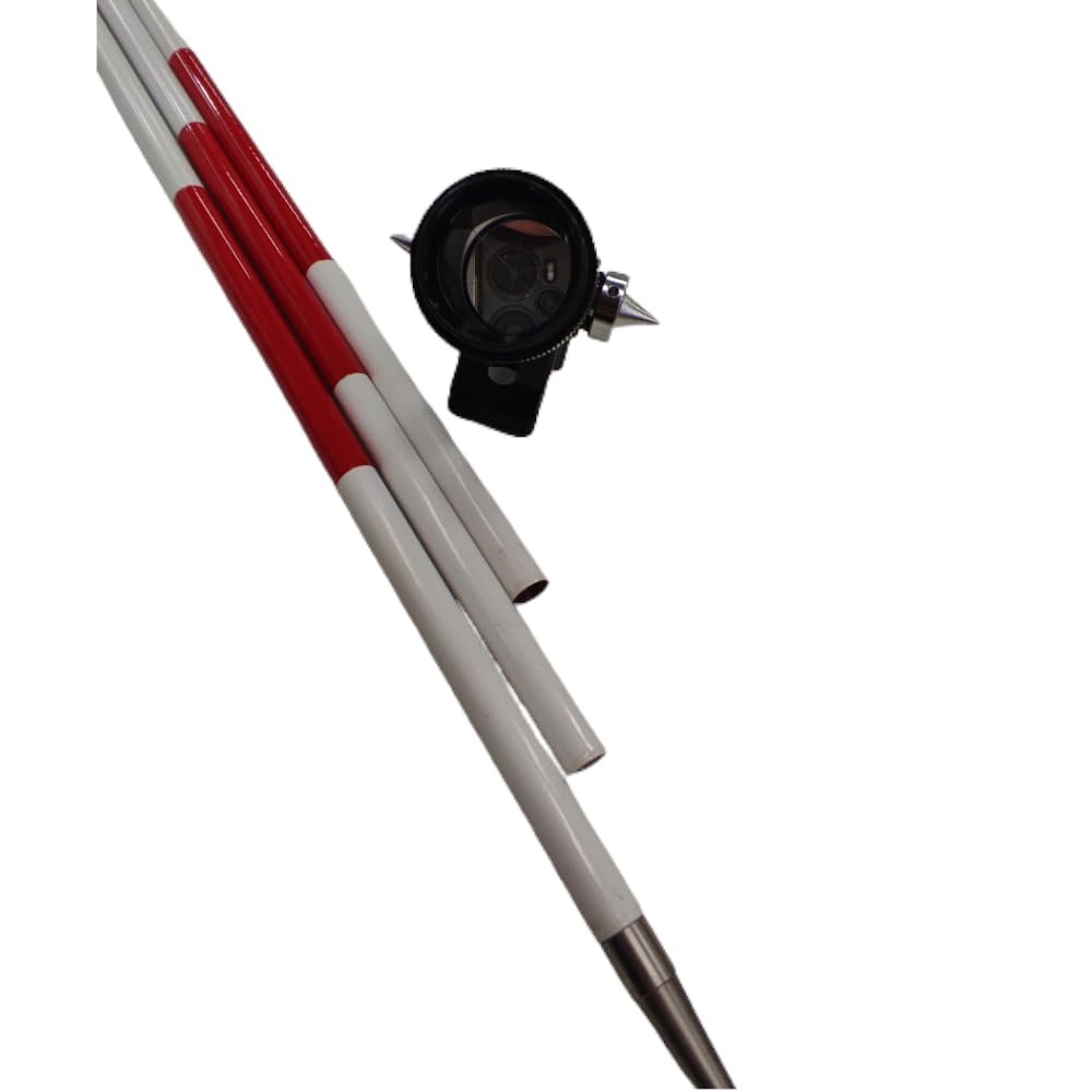 Geodetic Mini Prism 0.94 in (24 mm) w/ 3 Snap-Fit Poles, 0 / -30 mm Offset, Total-Station Compatible, Rugged PVC Carry Tube, Nylon Bag