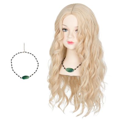 Cosela Kids Long Blonde Wavy Wig with Necklace Girls Cosplay Halloween Wig