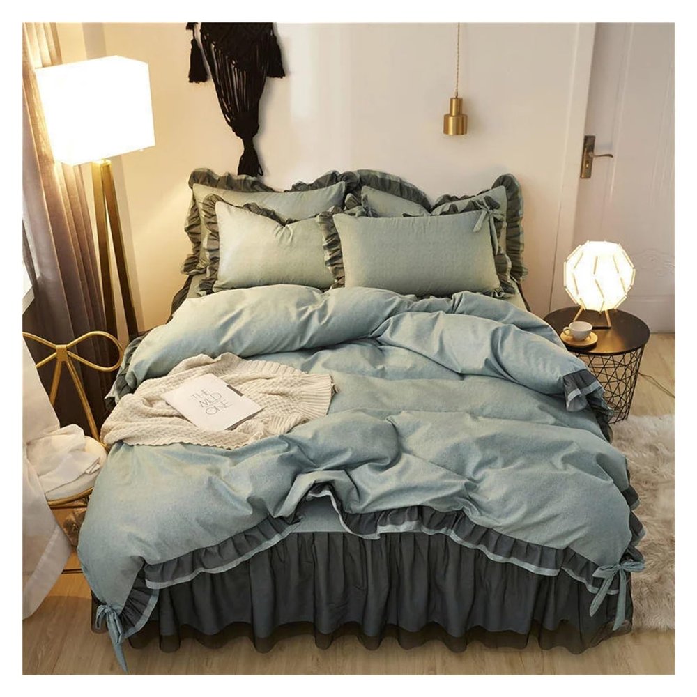 ADovz Luxury Black Princess Bedding Sets Kawaii Bed Skirt Sheet Pillowcase Fashion Girl Duvet Cover 4 Pieces Home Decoration,Bed Sheets, FH-762