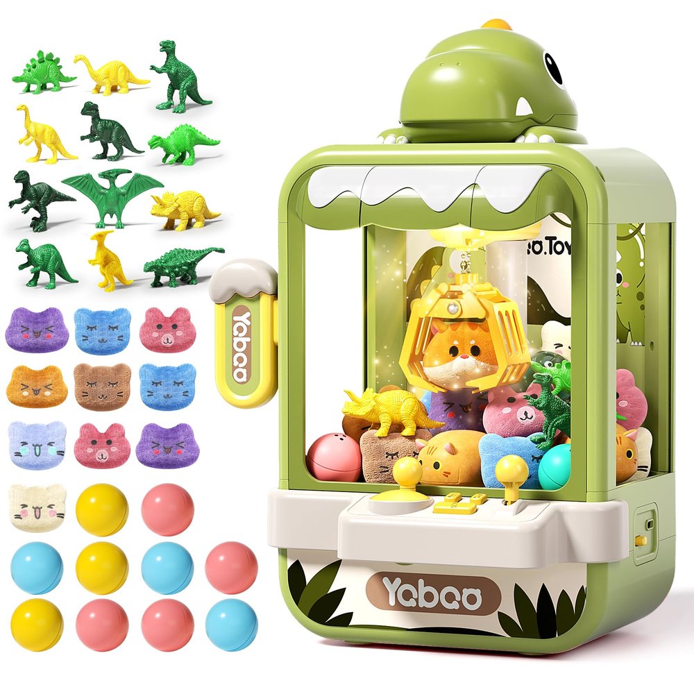 Eohemeral Dinosaur Claw Machine for Kids,Electronic Arcade Game Machine with Music,Mini Vending Machine Boys Birthday Toys Gifts Age 3+ Years,Includes 10 Plush Toys & 12 Dinosaur Accessories
