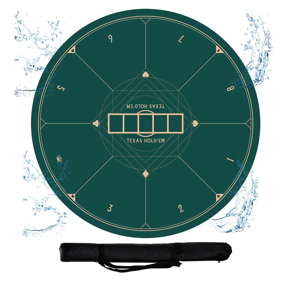 CONTINUE 47 x 47 Inch Poker Table Mat 8 Players Texas Hold'em Poker Mat Professional Poker Mat Anti-Slip Rubber Poker Table Top Layout with Carrying Bag for Poker Games, Blackjack, Casino