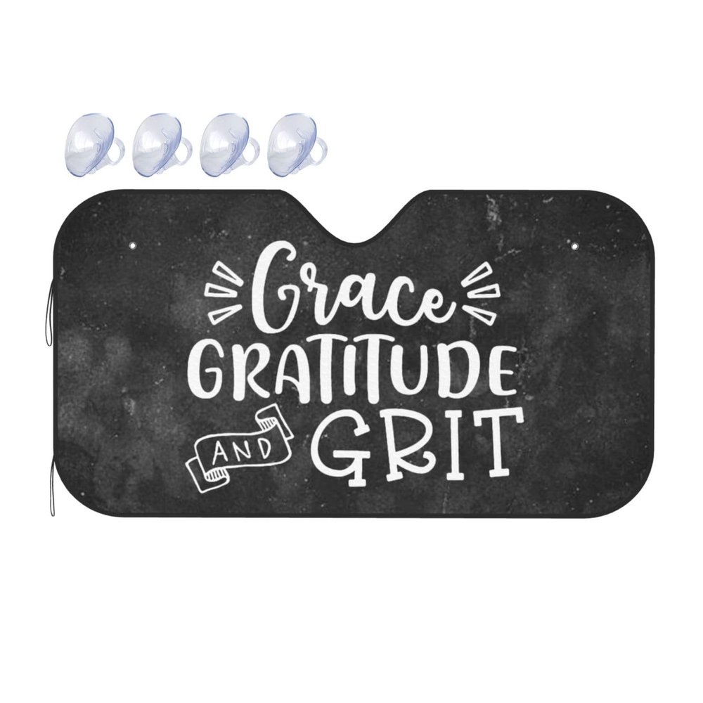 vroos Grace Gratitude and Grit Front Windshield Shade Foldable Car Windshield Sunshade Blocks Uv Rays Keep Vehicle Cool Small, White