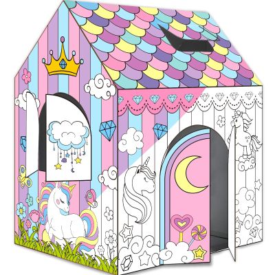 Unicorn Playhouse Cardboard Huge DIY Coloring Unicorn Large Spring Color Easy House Indoor Outdoor Art and Craft for Cardboard House to Color Decorate and Personalize 32"X 26"X 41"