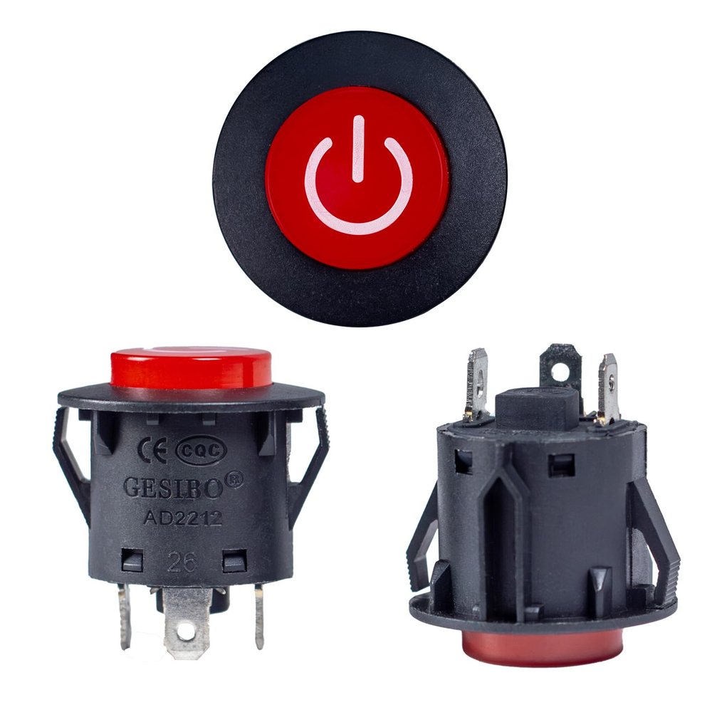 ToiCottage 2Pcs 3 Pin Switch for Kids Electric Cars, Push Button, Manual, Red