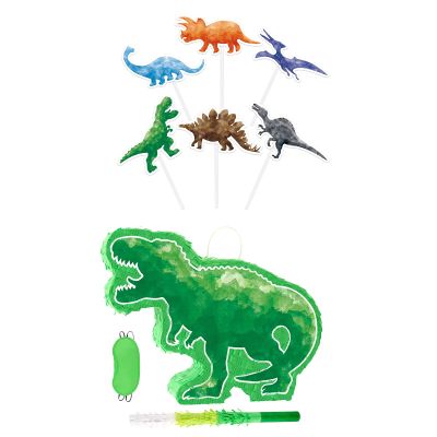 WERNNSAI Watercolor Dinosaur Party Pinata Game Dinosaur Cupcake Toppers Birthday Decorations for Kids Boys Party Supplies