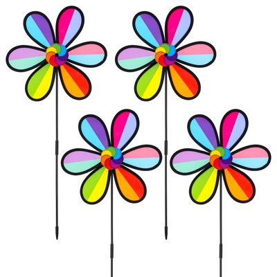 4PCS Wind Spinners for Yard and Garden, Lawn Yard Decorations Pinwheels Colorful Whirligigs Windmill for Outdoor Decor (Rainbow)