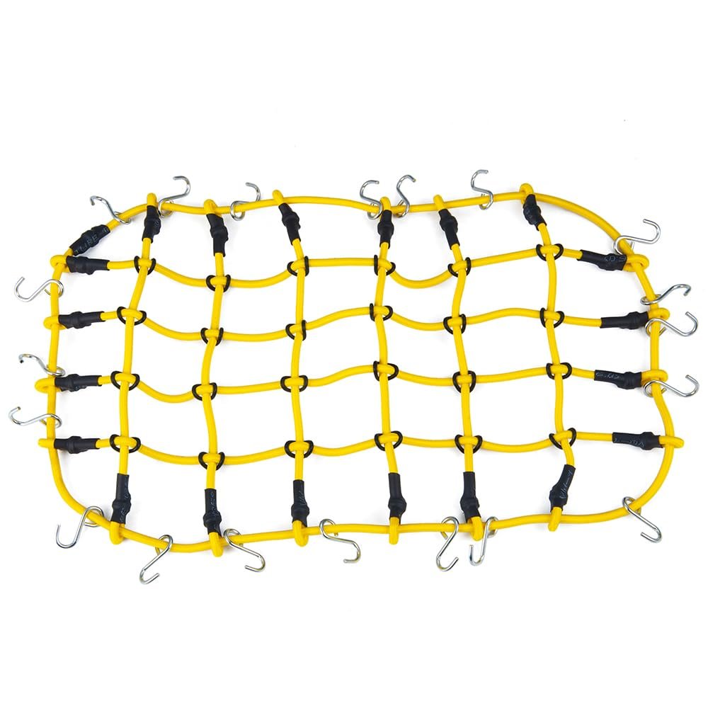 QUPA AM STORE RC Elastic Luggage Net with Hook for 1/10 Scale SCX10 D90 TRX4 RC Crawler Car Upgrades Parts(Yellow)
