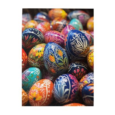 500 Piece Jigsaw Puzzle for Adults Personalized Picture Puzzle Colorful Hand Painted Easter Eggs Customized Wooden Puzzle for Family, Birthday, Wedding, Game Nights Gifts, 20.4"x15"