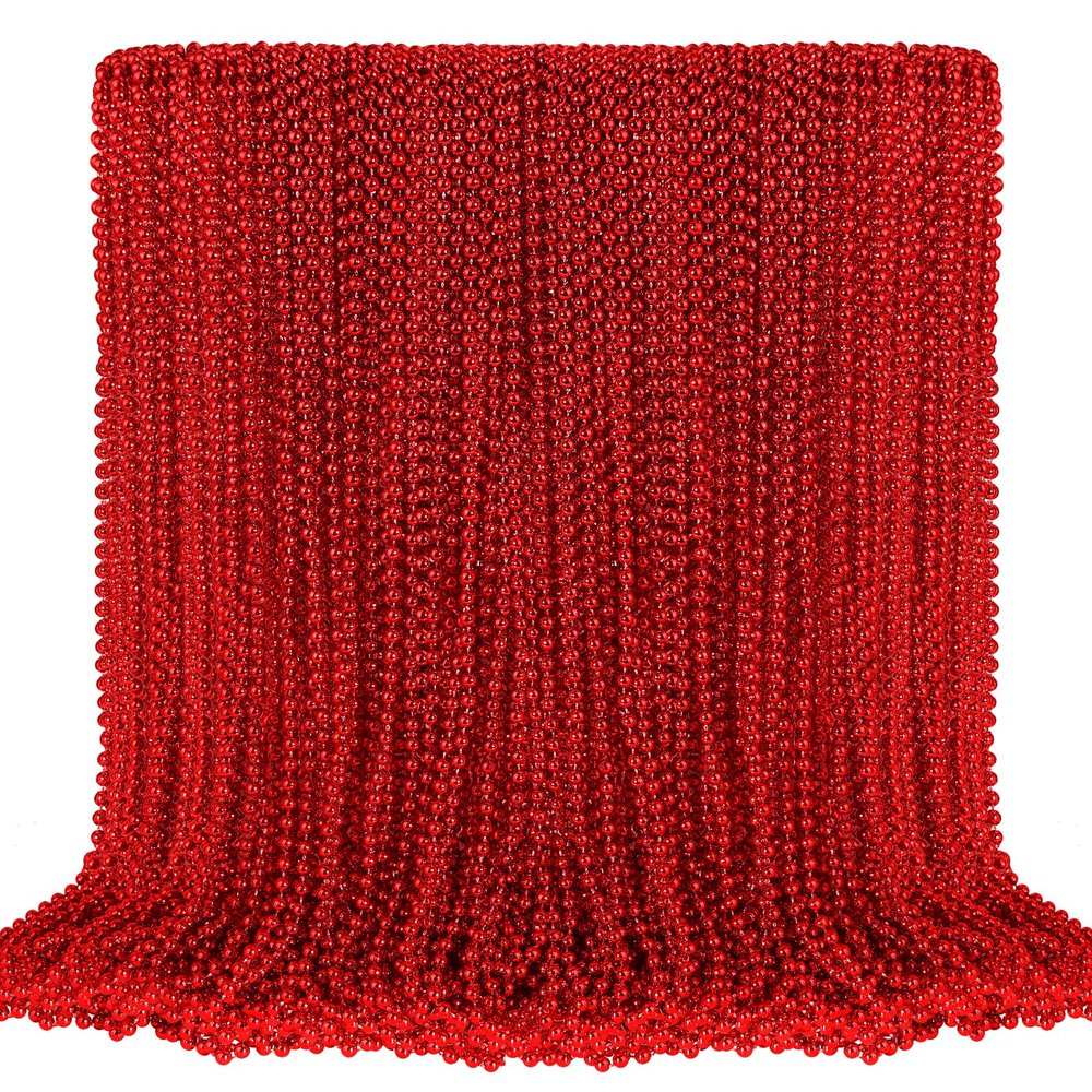 100 PCS Red Mardi Gras Beads, Red Beads Necklaces Christmas Necklaces 33" Metallic Beaded Costume Necklaces Party Necklaces for Valentines Christmas Parade Throws Wedding Birthday Party Favors
