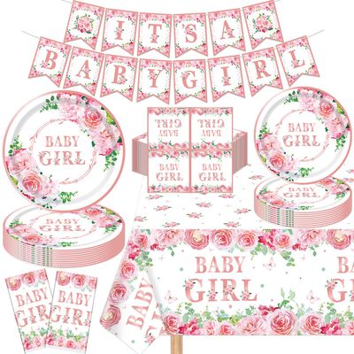 123 Pack Floral Sweet Babygirl Party Supplies Baby in Bloom Birthday Party Deco Set Baby Shower Deco for Girl Party Supplies Include Plates, Napkins, Birthday Banner, Tablecloth for 40 Guests