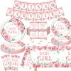 123 Pack Floral Sweet Babygirl Party Supplies Baby in Bloom Birthday Party Deco Set Baby Shower Deco for Girl Party Supplies Include Plates, Napkins, Birthday Banner, Tablecloth for 40 Guests view 1