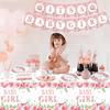 123 Pack Floral Sweet Babygirl Party Supplies Baby in Bloom Birthday Party Deco Set Baby Shower Deco for Girl Party Supplies Include Plates, Napkins, Birthday Banner, Tablecloth for 40 Guests view 3