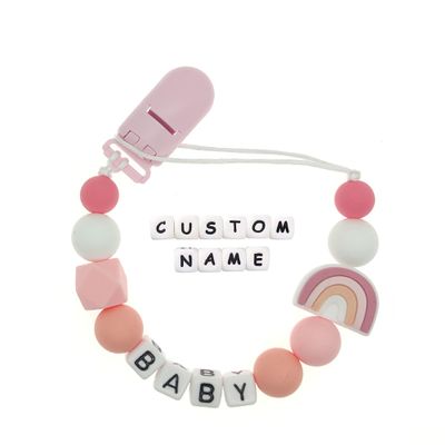 Custom Pacifier Clip with Customized Name Customized Stroller Clip Holder with Name Personalized Pacifier Holder Rainbow