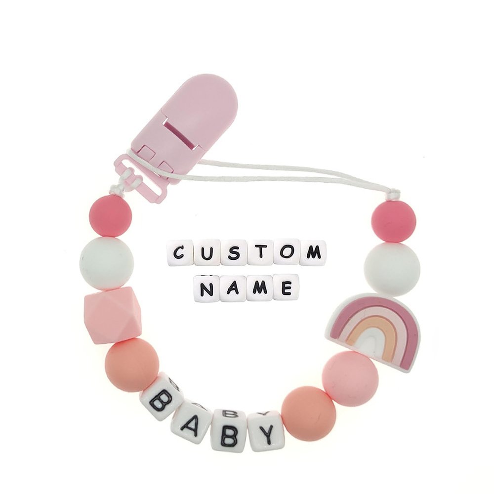 Custom Pacifier Clip with Customized Name Customized Stroller Clip Holder with Name Personalized Pacifier Holder Rainbow