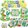 123 Pack Dinosaur Party Supplies Dino Birthday Party Decorations Set Dinosaur Themed Happy Birthday Supplies Include Plates, Napkins, Banner, Tablecloth for 40 Guests view 1