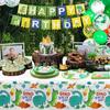 123 Pack Dinosaur Party Supplies Dino Birthday Party Decorations Set Dinosaur Themed Happy Birthday Supplies Include Plates, Napkins, Banner, Tablecloth for 40 Guests view 3