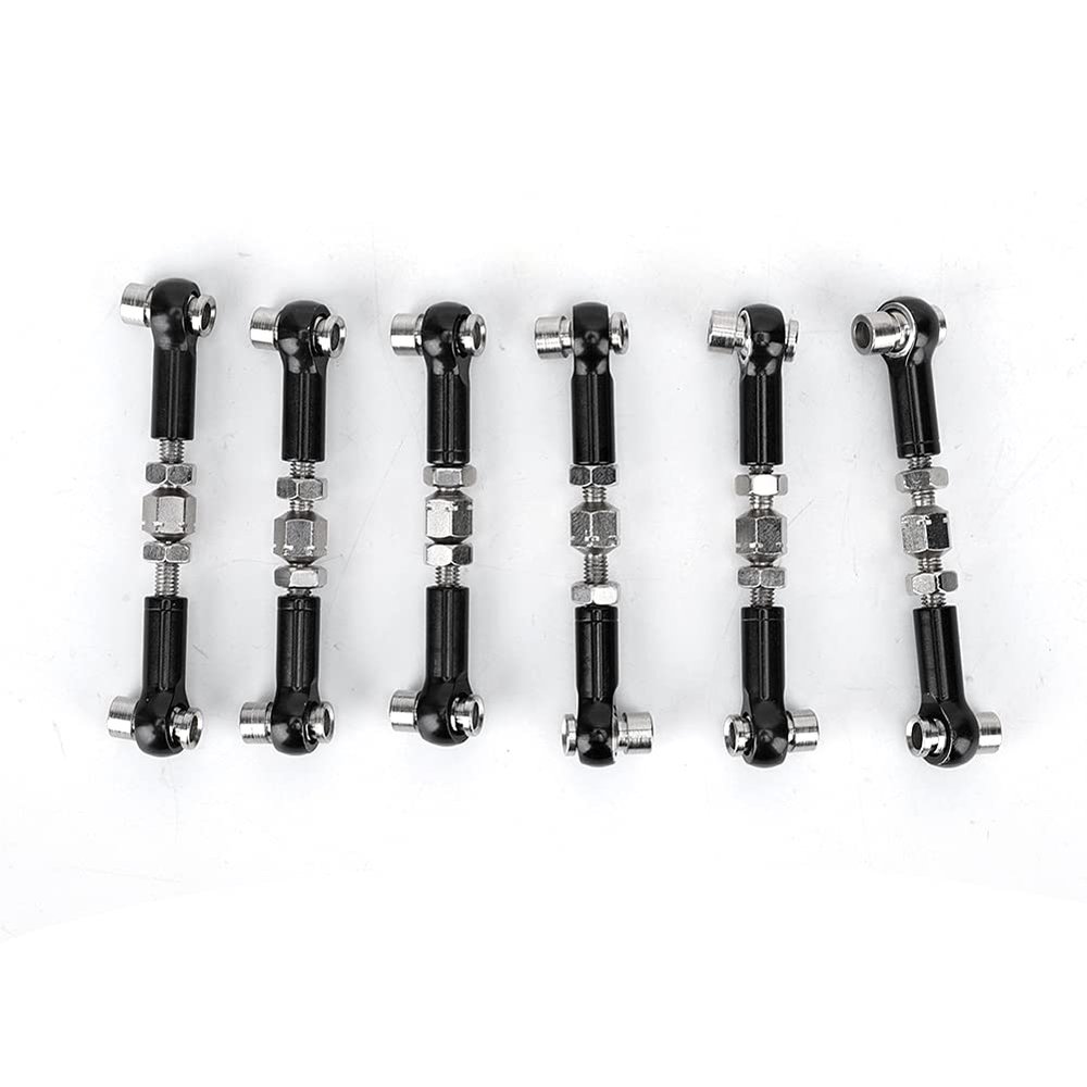 MUNEFE 6 Pcs RC Tie Rod Set, Stee Linkae Servo Link Pull Rod Turnbuckle Set, Turnbuckles Camber Links for 1/10 RC Truck Car(Black)