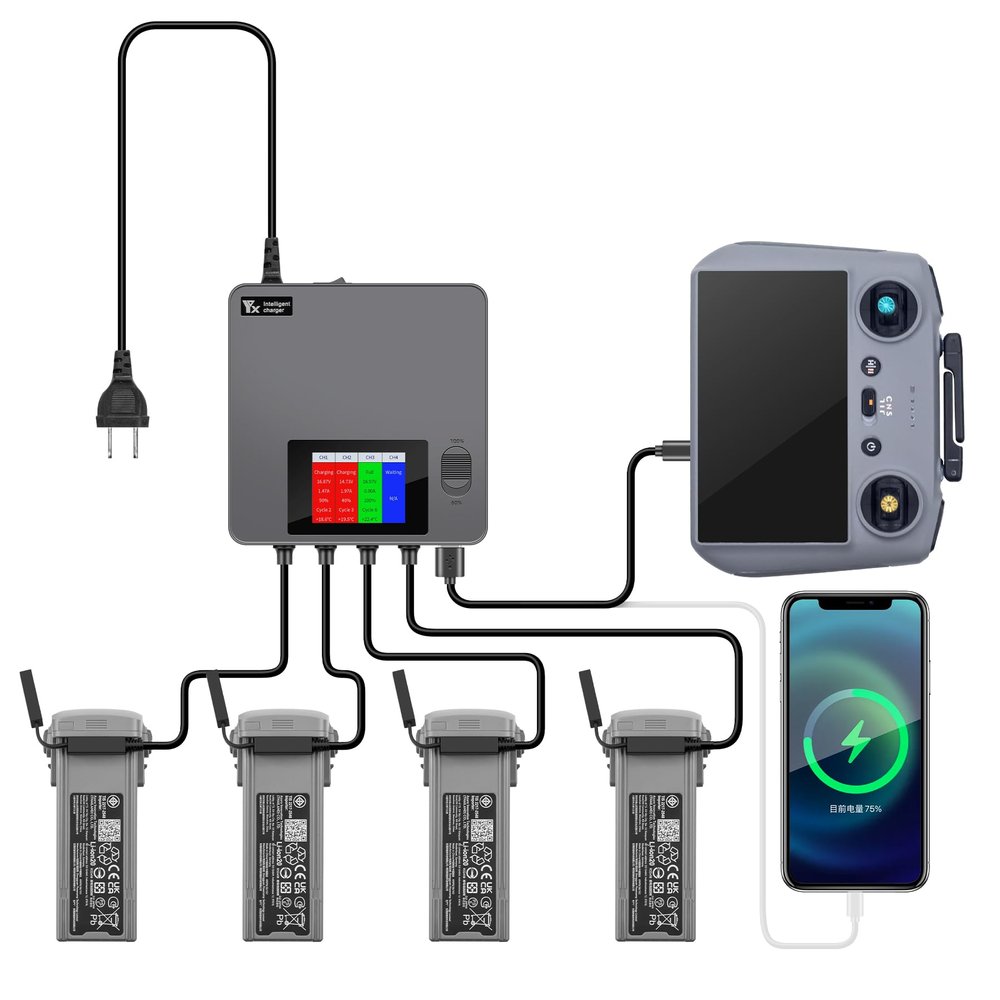Taoke Battery Charging Hub with Color Digital Display, 4-Channel Digital Display, Storage and Charging for DJI Mavic AIR 3