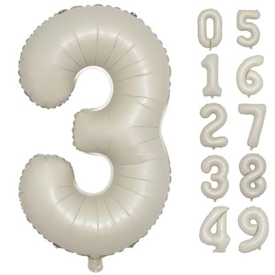 40 Inch Cream White Large 0-9 Numbers Balloons Digit 3 Helium Balloons 3rd Year Old Birthday Decor Foil Mylar Big Number Balloons for Birthday Party Anniversary Supplies