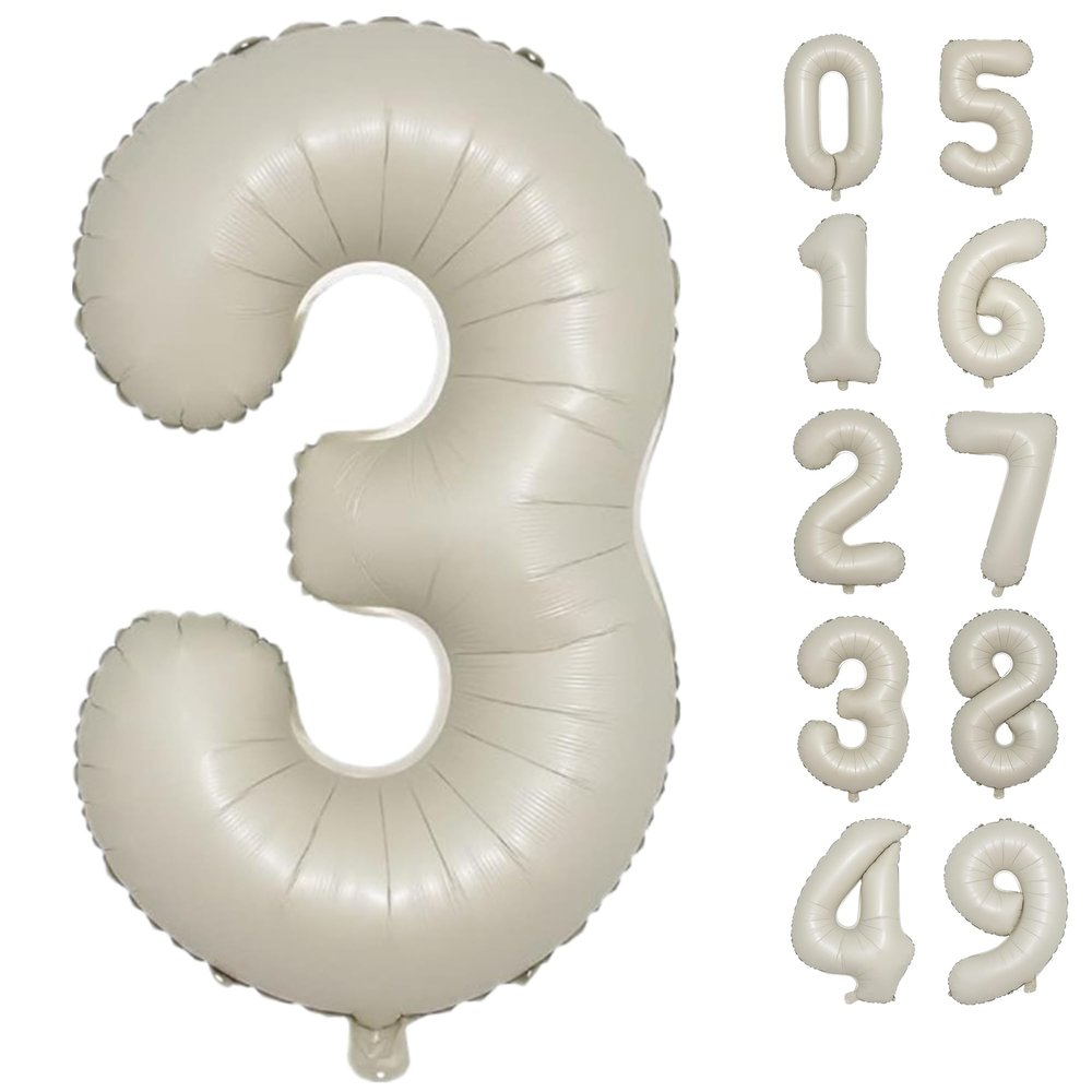 40 Inch Cream White Large 0-9 Numbers Balloons Digit 3 Helium Balloons 3rd Year Old Birthday Decor Foil Mylar Big Number Balloons for Birthday Party Anniversary Supplies