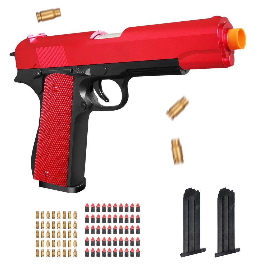 Bugrtey Soft Bullet Toy Gun Pistol with Shell Ejecting for Indoor/Outdoor Shooting Games Toys, Fake Prop Gun for Halloween Costume, Educational Play Toy Guns Model(Red), Christmas/Birthday Gifts