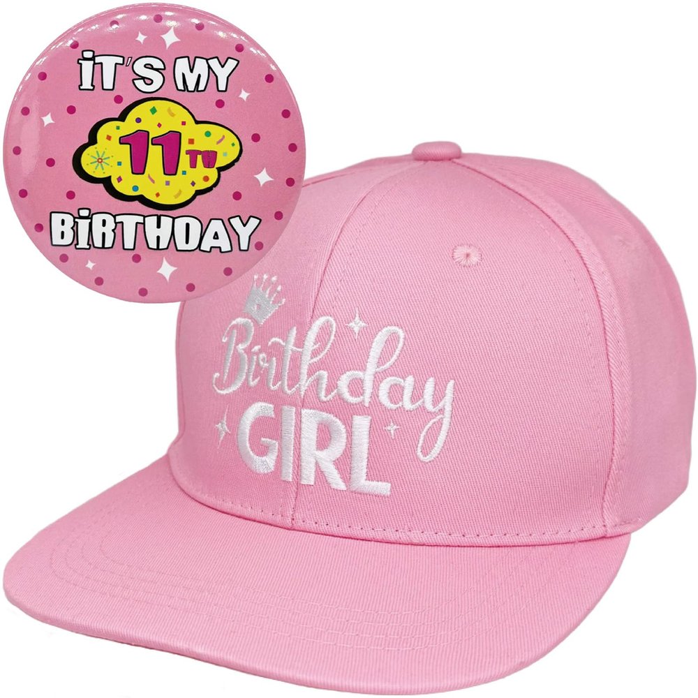 11th Birthday Girl, 11th Birthday Hat Pink for Girls, Happy 11th Birthday Badge Button for Girls, 11 Year Old Girl Birthday Party Favor, 11th Birthday Decorations for Her, 11 Yr Old Birthday Outfit