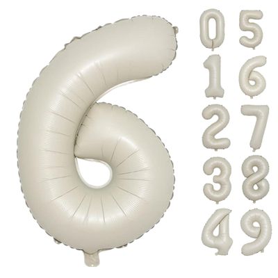 40 Inch Cream White Number 6 Balloon - Mylar Big Foil Helium Number 16 26 36 46 56 66 - Party Decorations, Boy Baby Shower Decorations