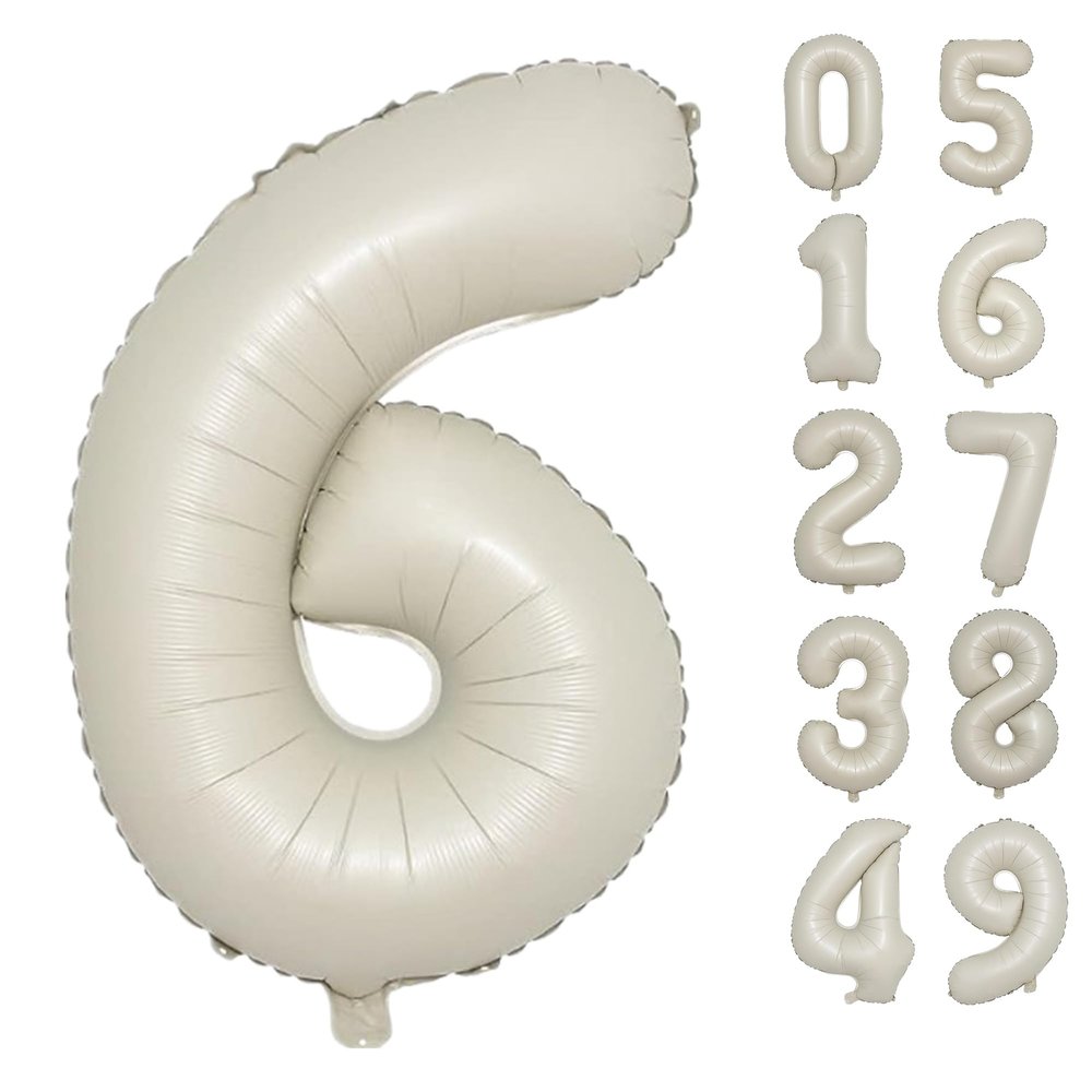 40 Inch Cream White Number 6 Balloon - Mylar Big Foil Helium Number 16 26 36 46 56 66 - Party Decorations, Boy Baby Shower Decorations