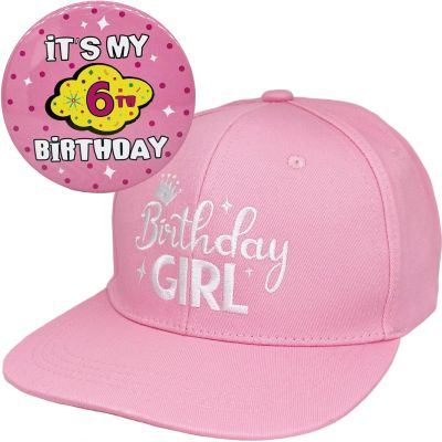 6th Birthday Girl, 6th Birthday Hat Pink for Girls, Happy 6th Birthday Badge Button for Girls, 6 Year Old Girl Birthday Party Favor, 6th Birthday Decorations for Her, 6 Yr Old Birthday Outfit