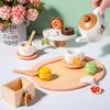 OMYBaby Wooden Tea Set for Little Girls, 19pcs Party Playset With Teapot, Cups, Dessert Stand, Macaroons, Cakes & Tray, Time Playset Pretend Play Kitchen Toys Gift for Girls & Toddlers 3Y+ view 2