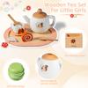 OMYBaby Wooden Tea Set for Little Girls, 19pcs Party Playset With Teapot, Cups, Dessert Stand, Macaroons, Cakes & Tray, Time Playset Pretend Play Kitchen Toys Gift for Girls & Toddlers 3Y+ view 3