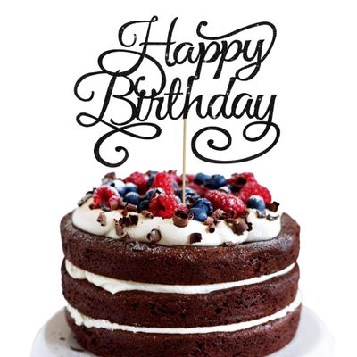 BEISHIDA Happy Birthday Cake Topper Black Glitter Happy Birthday Cake Bunting Decoration Birthday Party Cake Decoration Supplies, for Photo Booth Props