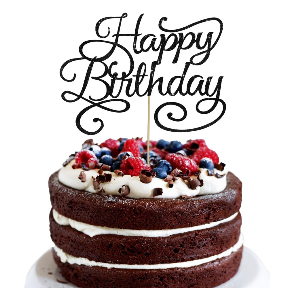 BEISHIDA Happy Birthday Cake Topper Black Glitter Happy Birthday Cake Bunting Decoration Birthday Party Cake Decoration Supplies, for Photo Booth Props