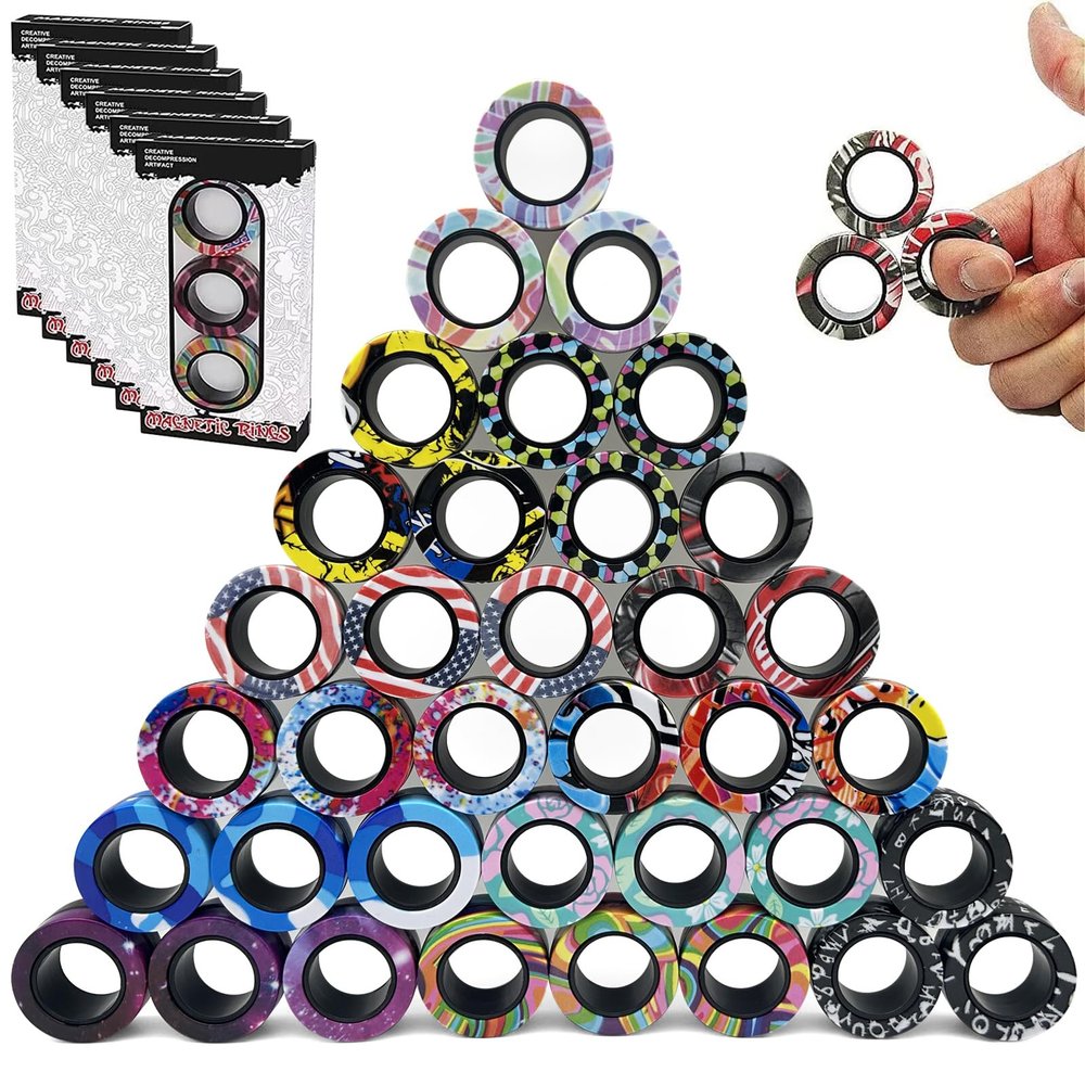 36Pcs Magnetic Rings Fidget Toys Spinner Set Easter Basket Stuffers for Kids Party Favors,Finger Magnet Rings Endless Hours of Fun ADHD Stress Relief Fidget Spinners for Birthday Adults