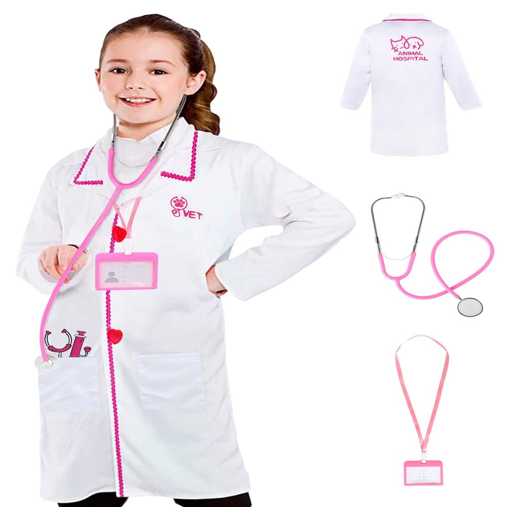 ANPHILE Vet Costume for Kids, Kids Veterinarian Costume, Toddler Doctor Vet Play Set, Career Day Costumes for Girls