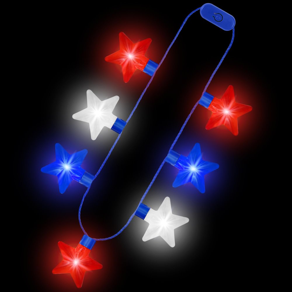4PCS 4th of July Necklaces, Independence Day Light up Necklace Accessories, Red White Blue Fourth of July 7 Bulb Necklace Bulk, Glow Accessories for Memorial Day Veterans Day Patriotic Party Parades