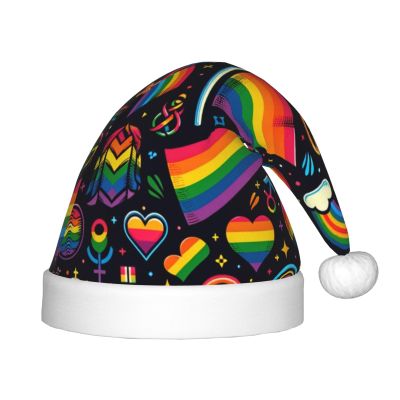 Augenstern Christmas Hat Lgbt-Gay-Pride-Rainbow Xmas Hat Unisex Santa Hat