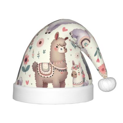 Augenstern Christmas Hat Cute-Floral-Alpaca-Llama Xmas Hat Unisex Santa Hat