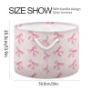 Burbuja Pink Bow Round Storage Basket with Cotton Rope Handles, Laundry Basket for Blankets, Nursery, Living Room Decoration view 2