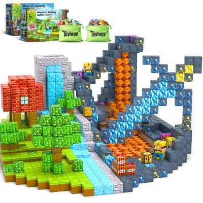120PCS Magnetic Blocks-Build Mine Magnet World Set for Boys & Girls Age 3-5 6-8, STEM Sensory Toys for Toddlers Gifts for 3+ Years Old Girls Boys
