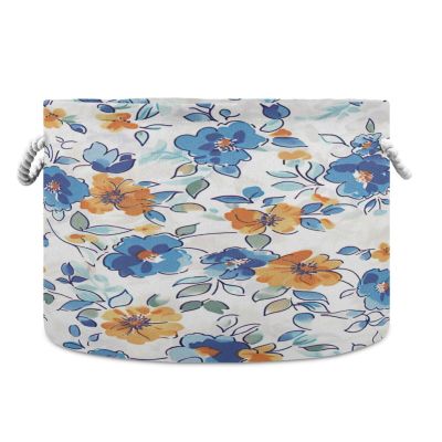 GOODOLD Watercolor Orange Flowers Extra Large Storage Basket Decorative Laundry Basket with Handles, Rope Basket for Clothes, Blanket, Towel, 20 x 14 Inch