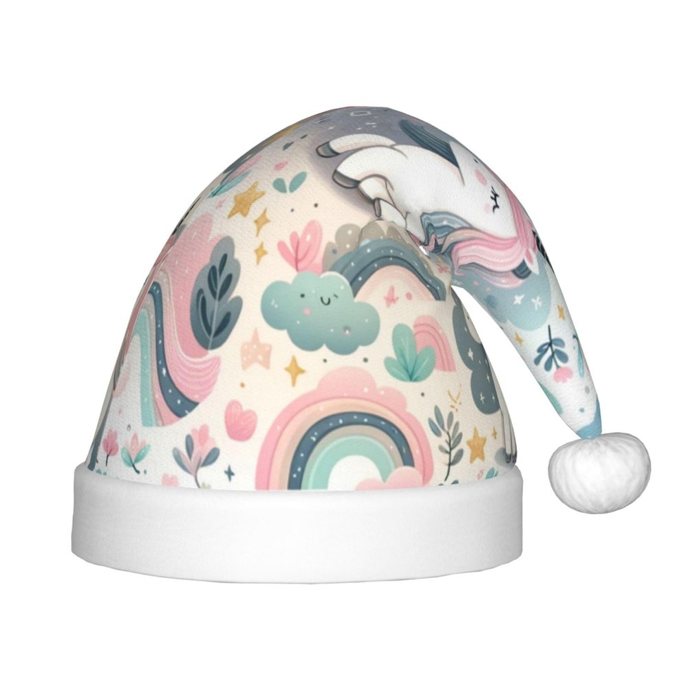 Augenstern Christmas Hat Rainbow-Unicorn-Cartoon Xmas Hat Unisex Santa Hat