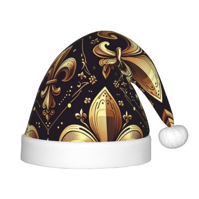 Augenstern Christmas Hat Gold-Luxury-Fleur-De-Lis Xmas Hat Unisex Santa Hat