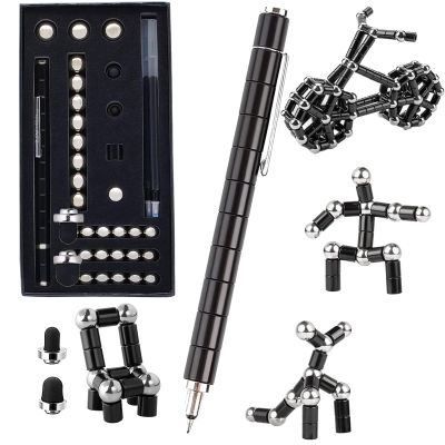 Jopstacext Fidget Pen, Cool Toys Pen Decompression Magnetic Metal Pen, Desk Toys Multifunctional Deformable Writing Pen, Basket Stuffers Gadgets Gift for Kids Adults (Big-Black)