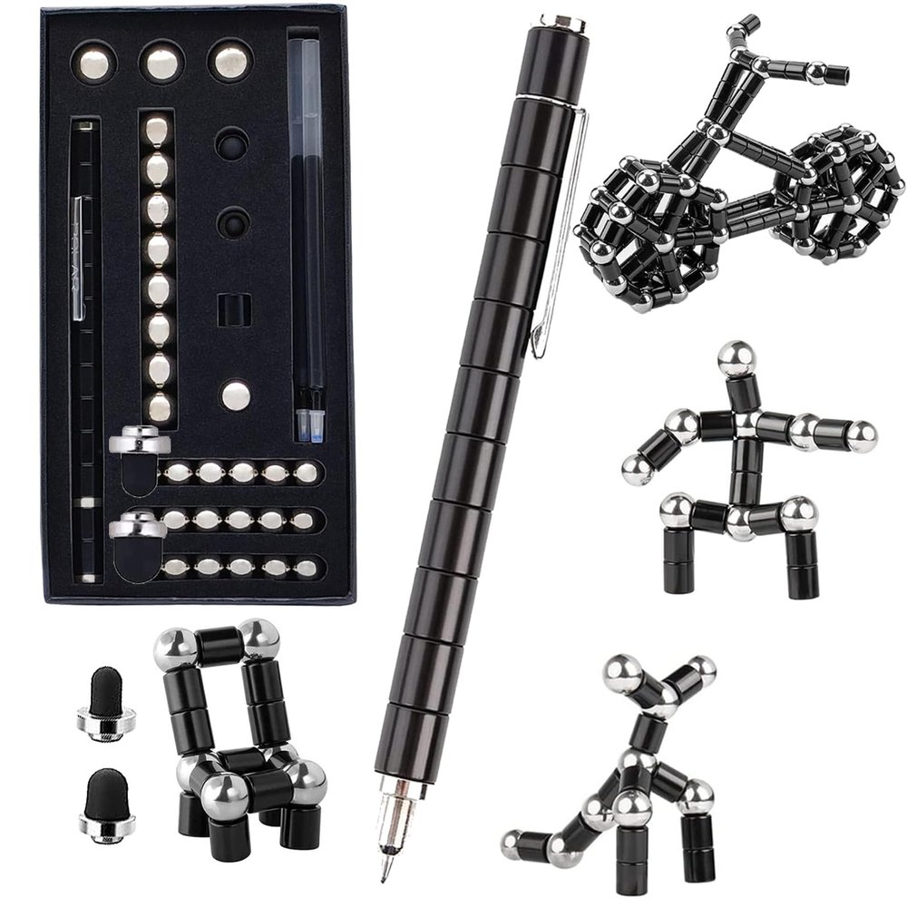 Jopstacext Fidget Pen, Cool Toys Pen Decompression Magnetic Metal Pen, Desk Toys Multifunctional Deformable Writing Pen, Basket Stuffers Gadgets Gift for Kids Adults (Big-Black)