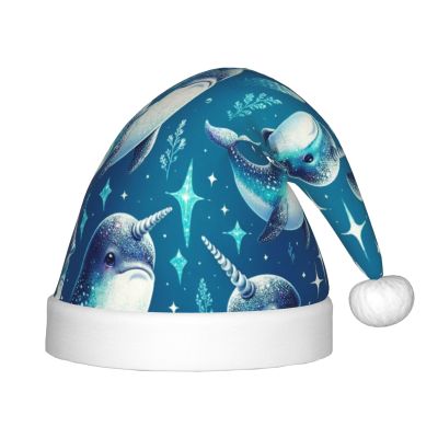 Augenstern Christmas Hat Cute-Narwhal-Blue Xmas Hat Unisex Santa Hat