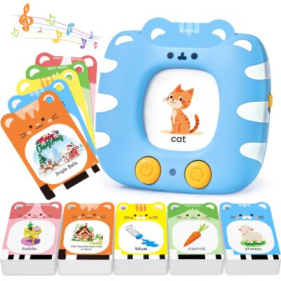 JoyCat Talking Flash Cards for Toddlers 1-5 Clear Voice & Thick Cards & Easy to Slide in and Out, Independent Learning & Speech Development Toys, 16 Topics