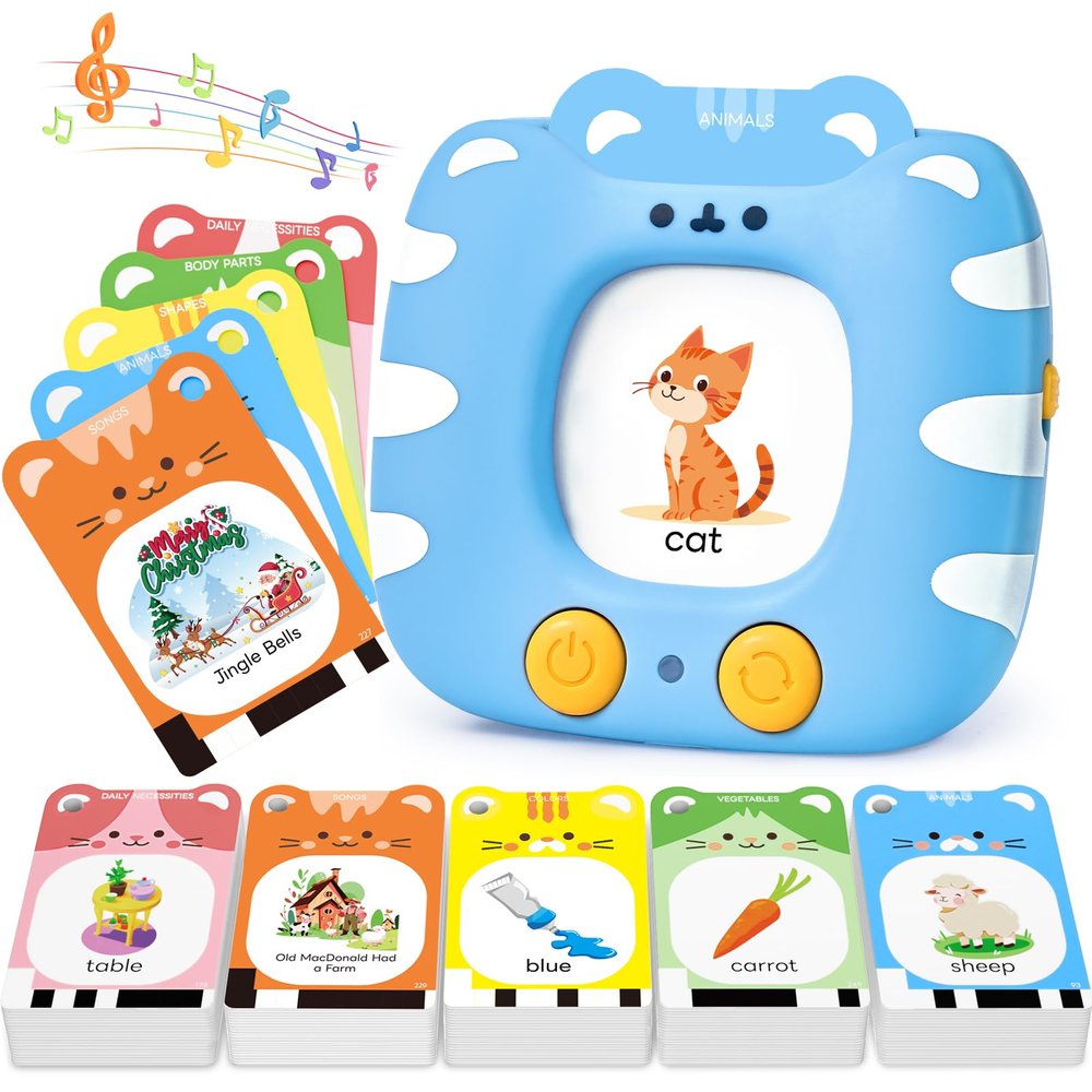 JoyCat Talking Flash Cards for Toddlers 1-5 Clear Voice & Thick Cards & Easy to Slide in and Out, Independent Learning & Speech Development Toys, 16 Topics